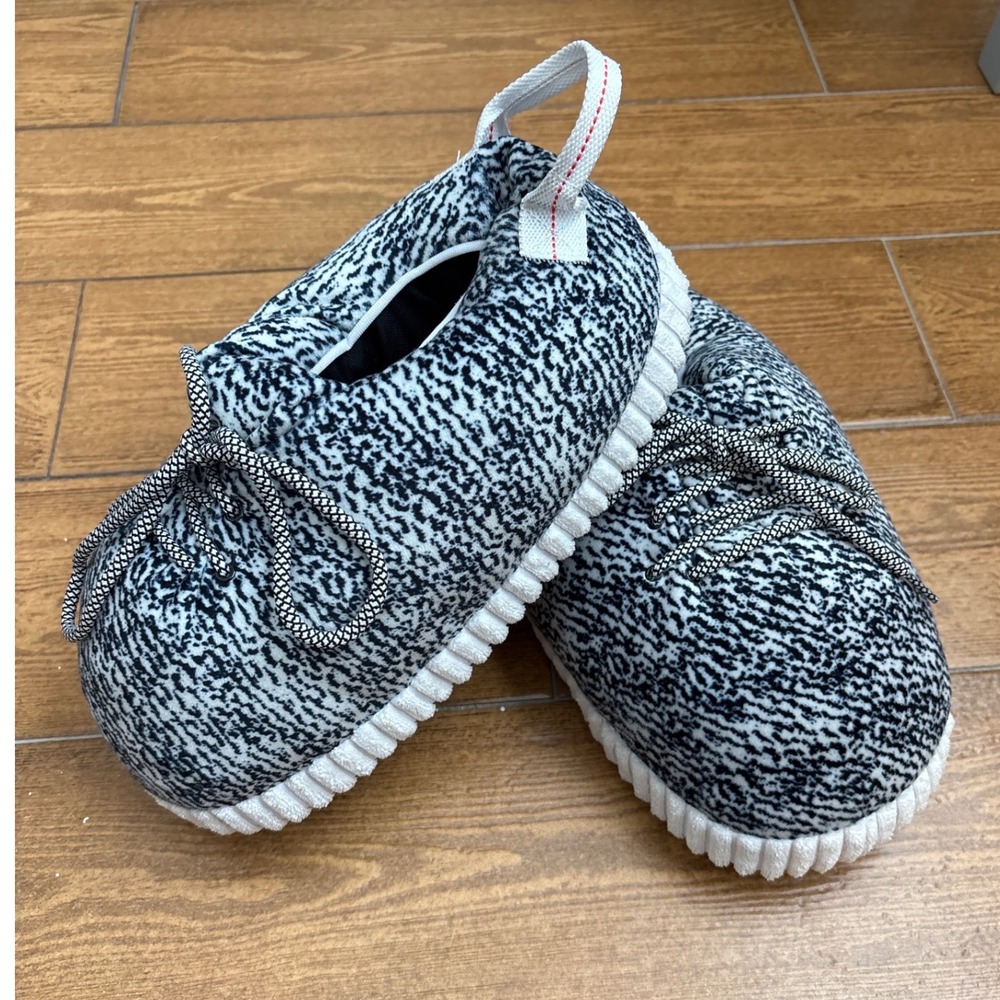 Kids Plush Sneaker Slippers Black White Streetwear Style House Shoes Size Medium